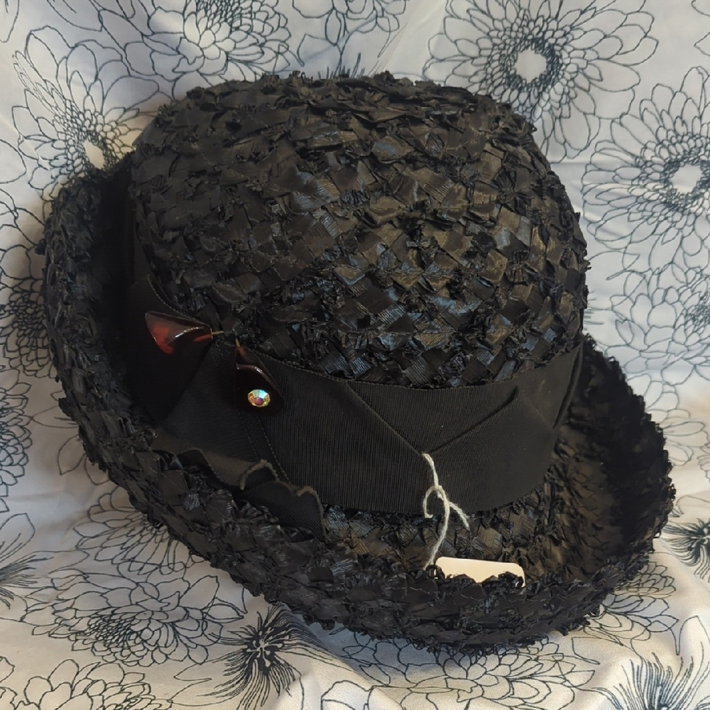 Vintage Black Straw Bucket Hat
